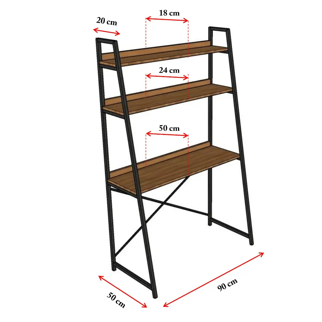 Kitaplıklı Metal Çalışma Masası 90x50 cm Raflı - METALKÇM01