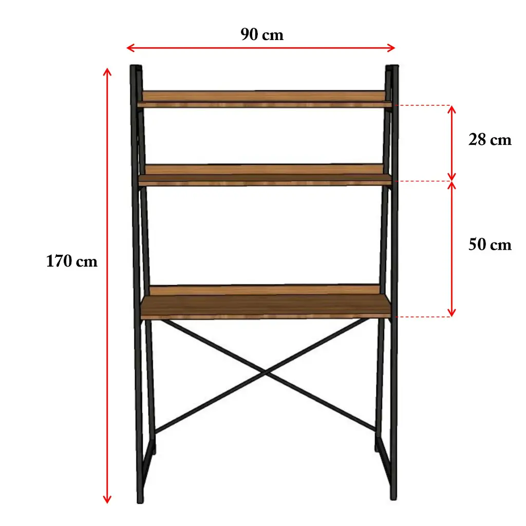 Kitaplıklı Metal Çalışma Masası 90x50 cm Raflı - METALKÇM01