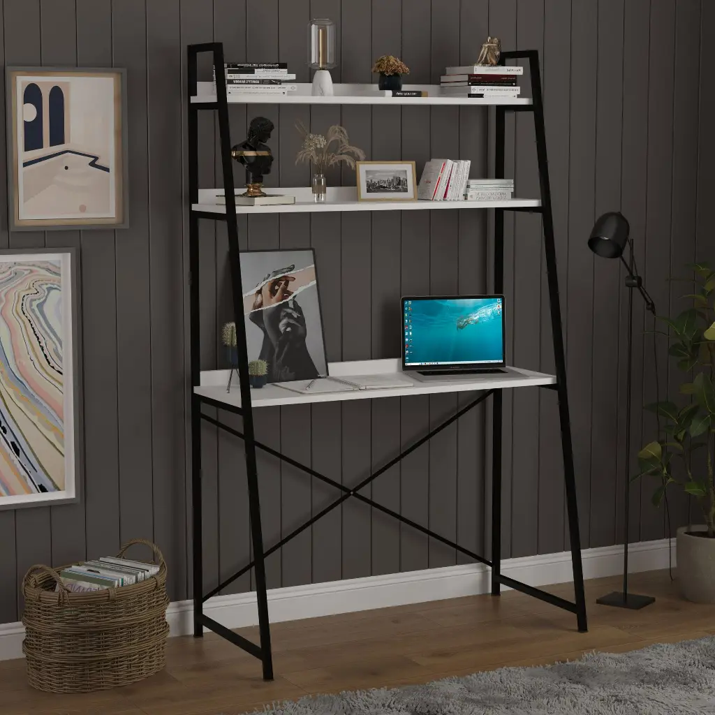 Kitaplıklı Metal Çalışma Masası 90x50 cm Raflı - METALKÇM01