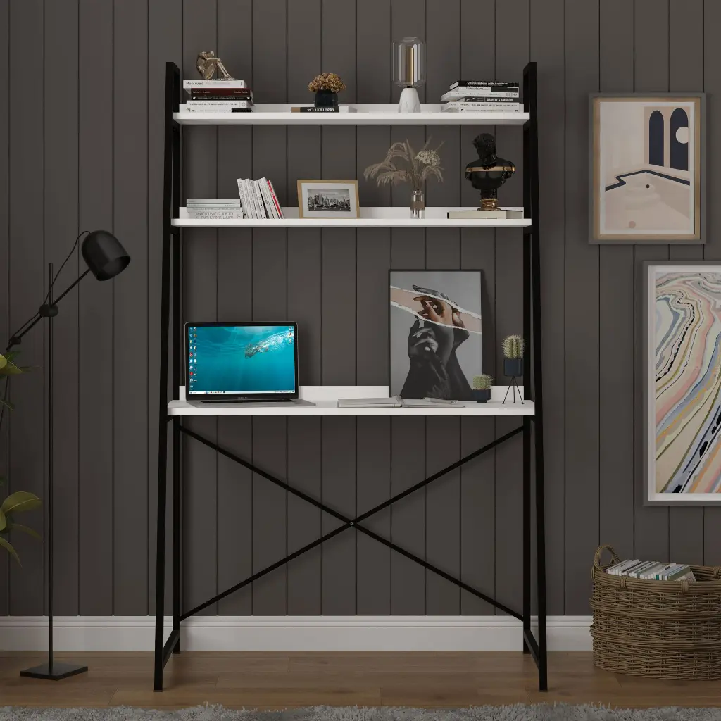 Kitaplıklı Metal Çalışma Masası 90x50 cm Raflı - METALKÇM01