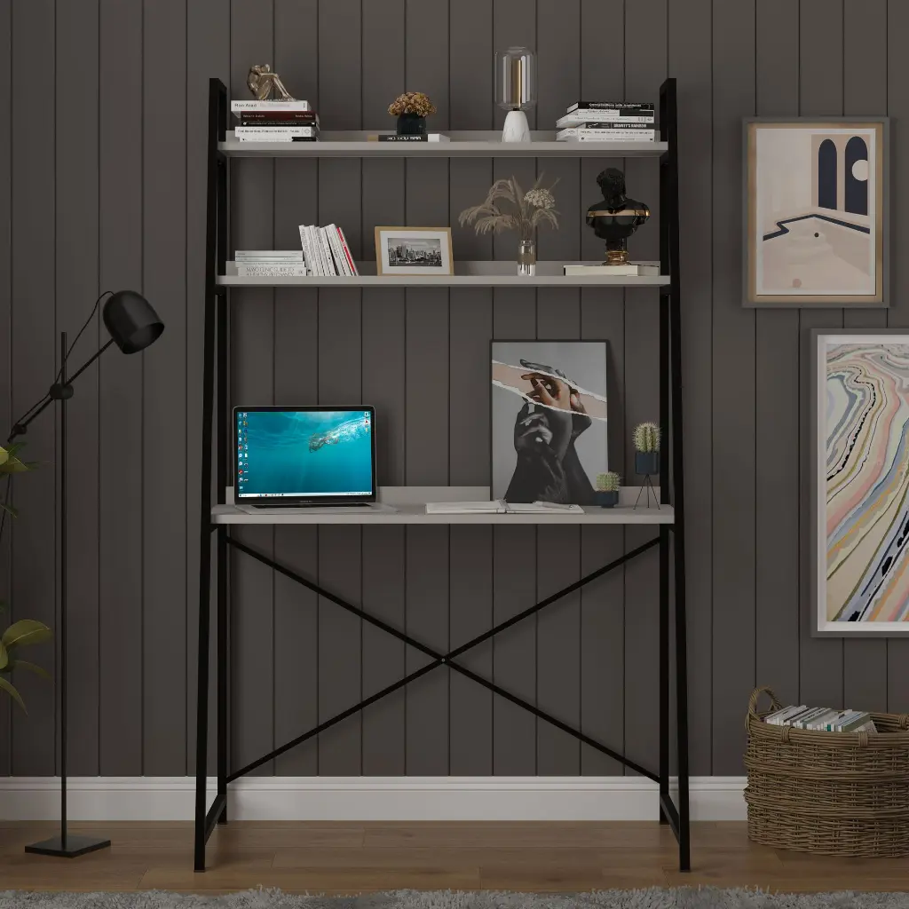 Kitaplıklı Metal Çalışma Masası 90x50 cm Raflı - METALKÇM01