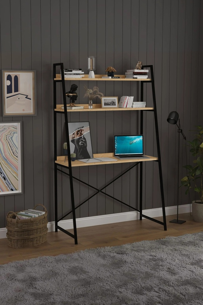 Kitaplıklı Metal Çalışma Masası 90x50 cm Raflı - METALKÇM01