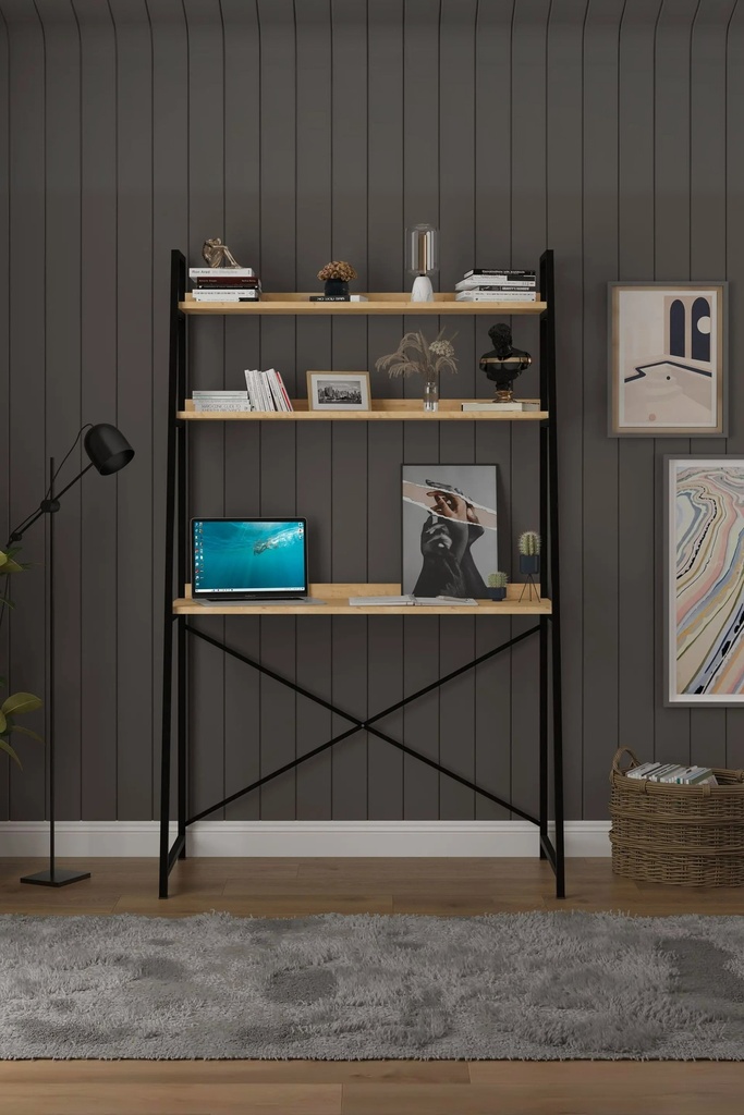 Kitaplıklı Metal Çalışma Masası 90x50 cm Raflı - METALKÇM01
