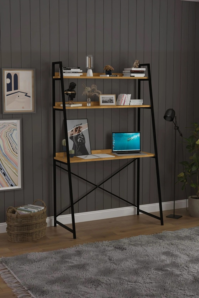 Kitaplıklı Metal Çalışma Masası 90x50 cm Raflı - METALKÇM01
