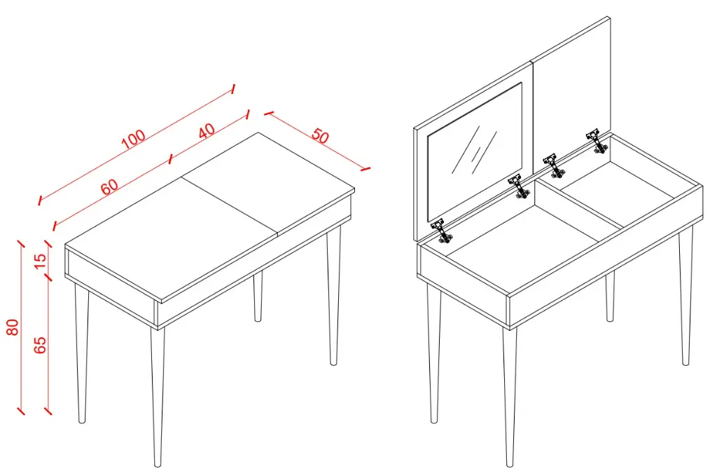 Aynalı Makyaj Masası %100 MDFLAM MAM-01 - Görsel 2
