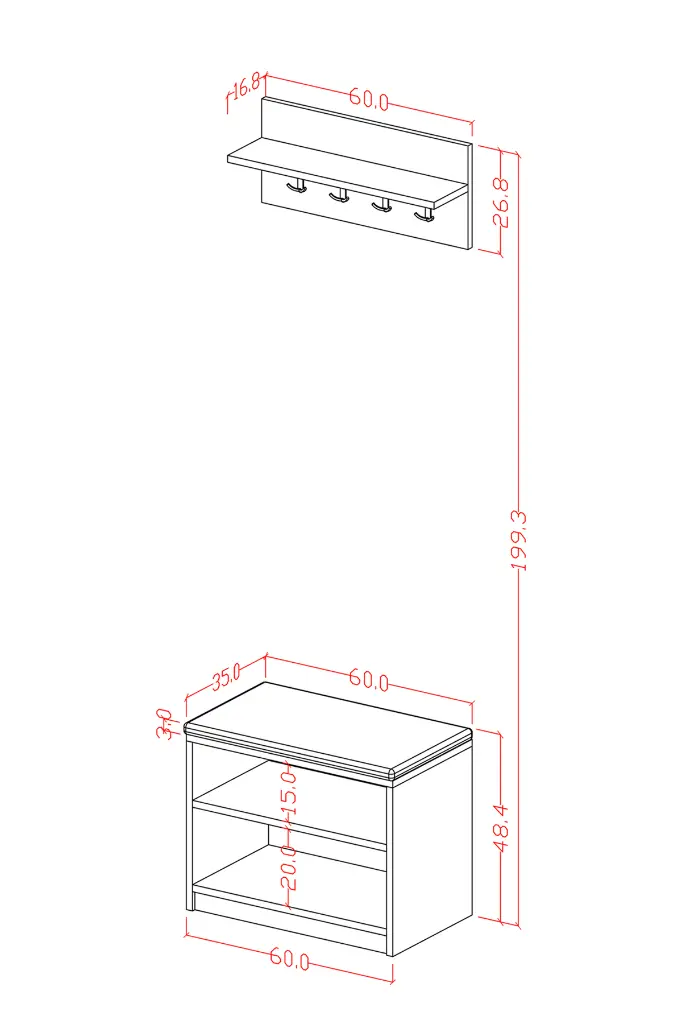 Puflu Ayakkabılık ve Askılık %100 MDFLAM A-33 - Görsel 2