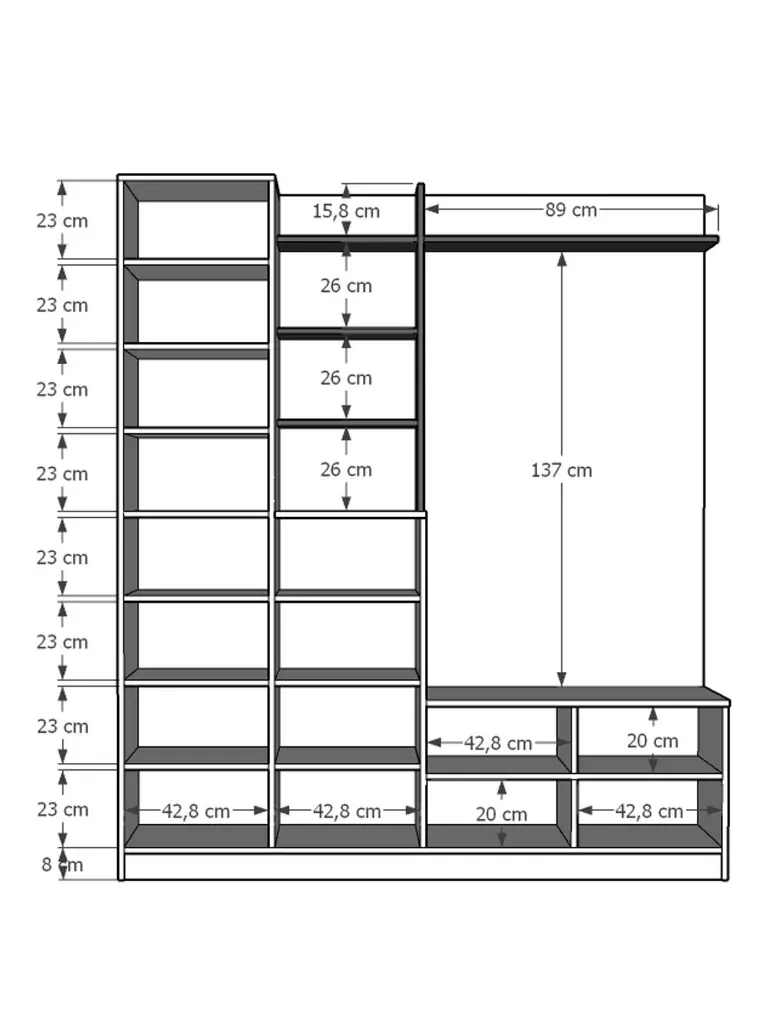 V-03 Aynalı Vestiyer ve Portmanto 180 cm Ayakkabılıklı Raflı