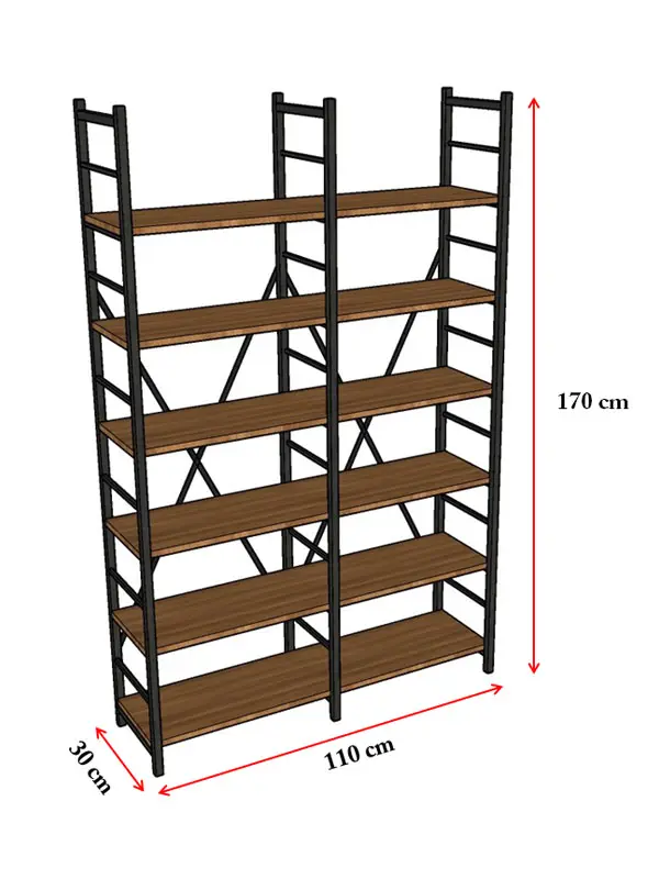 6 Raflı İki Modüllü Metal Kitaplık METALK02 - Görsel 2
