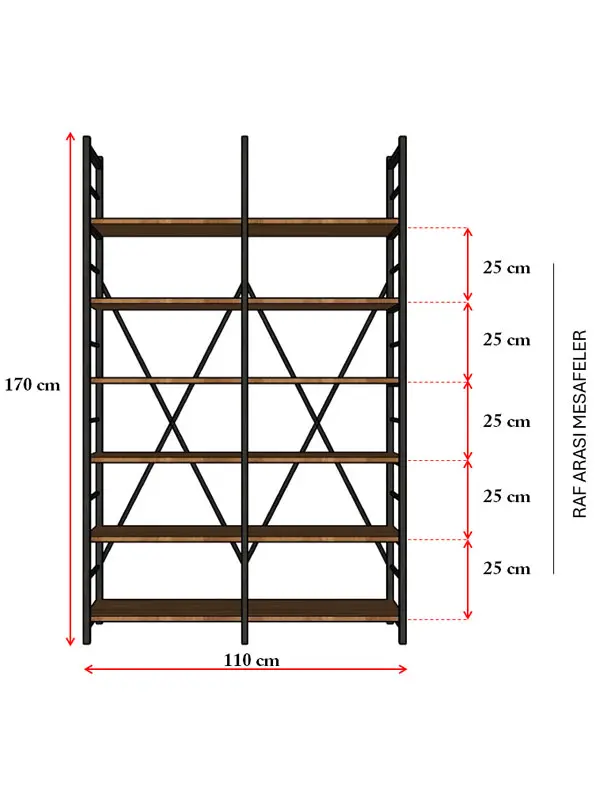 6 Raflı İki Modüllü Metal Kitaplık METALK02 - Görsel 3