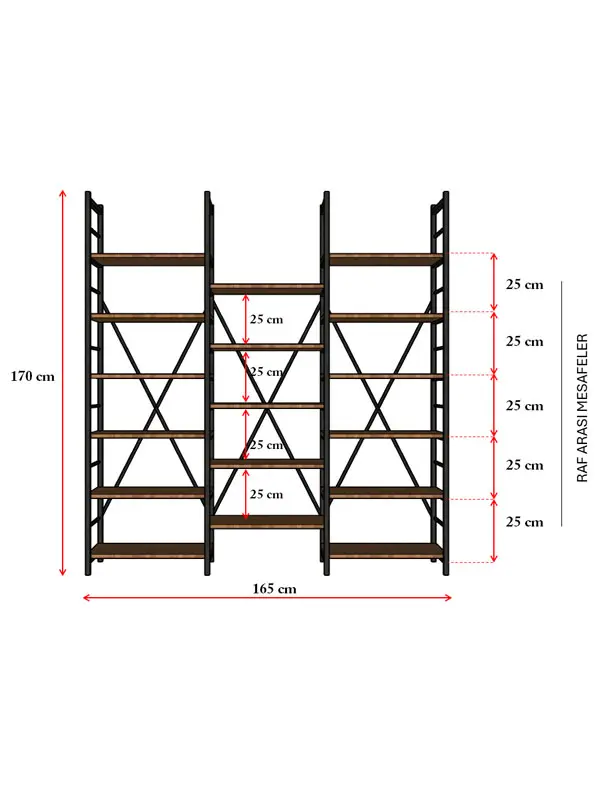 Üç Modüllü Metal Kitaplık METALK03 - Görsel 2