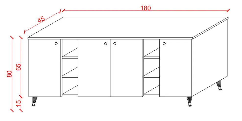 4 Kapaklı 2 Raf Bölmeli Konsol KNSL-05 - Görsel 2