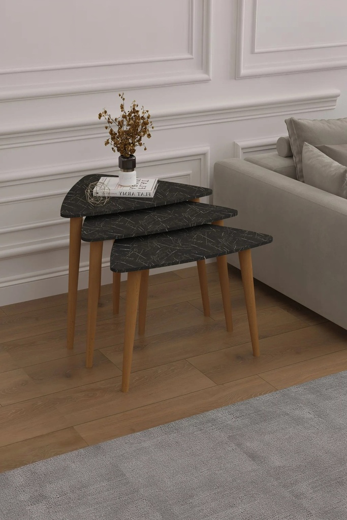 3’lü Ahşap Ayaklı Üçgen Zigon Sehpa Takımı %100 MDF SEHPA02