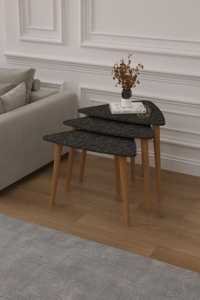 3’lü Ahşap Ayaklı Üçgen Zigon Sehpa Takımı %100 MDF SEHPA02