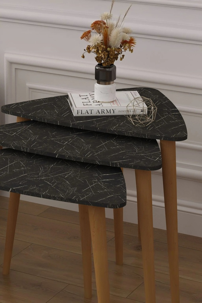 3’lü Ahşap Ayaklı Üçgen Zigon Sehpa Takımı %100 MDF SEHPA02