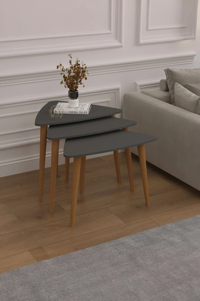 3’lü Ahşap Ayaklı Üçgen Zigon Sehpa Takımı %100 MDF SEHPA02