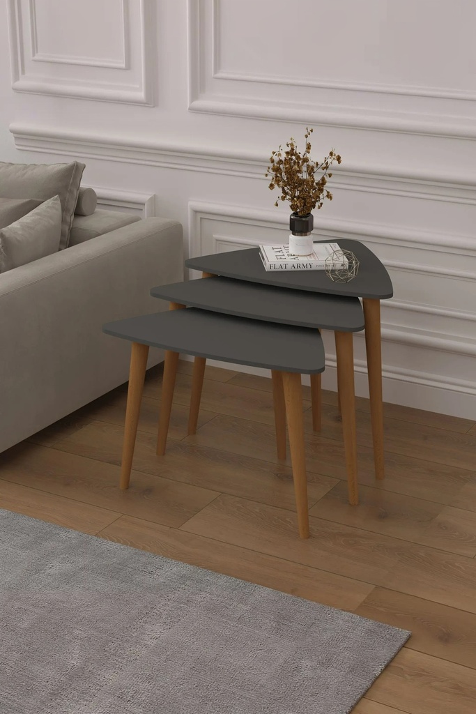 3’lü Ahşap Ayaklı Üçgen Zigon Sehpa Takımı %100 MDF SEHPA02