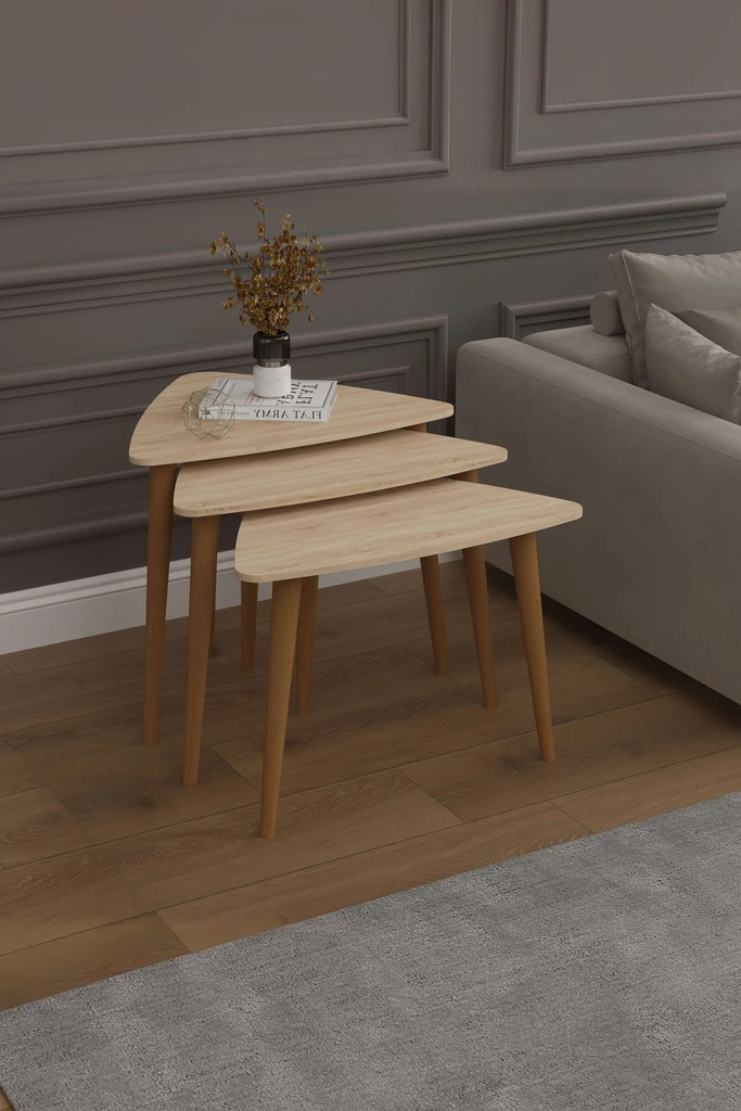 3’lü Ahşap Ayaklı Üçgen Zigon Sehpa Takımı %100 MDF SEHPA02