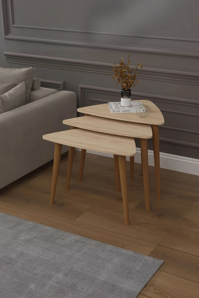 3’lü Ahşap Ayaklı Üçgen Zigon Sehpa Takımı %100 MDF SEHPA02
