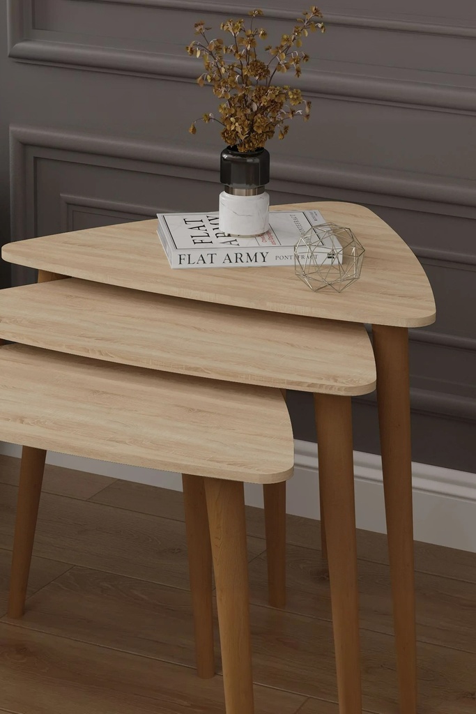 3’lü Ahşap Ayaklı Üçgen Zigon Sehpa Takımı %100 MDF SEHPA02