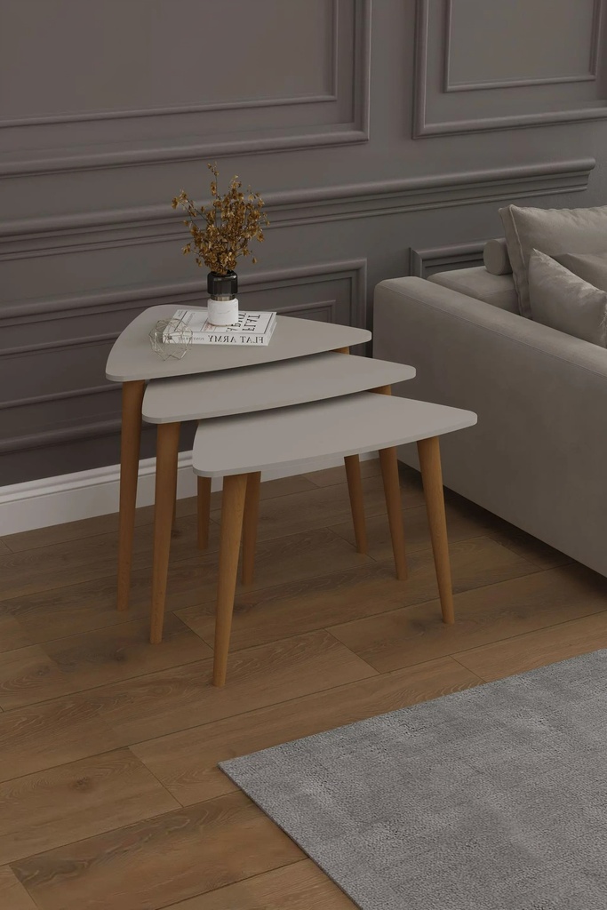 3’lü Ahşap Ayaklı Üçgen Zigon Sehpa Takımı %100 MDF SEHPA02