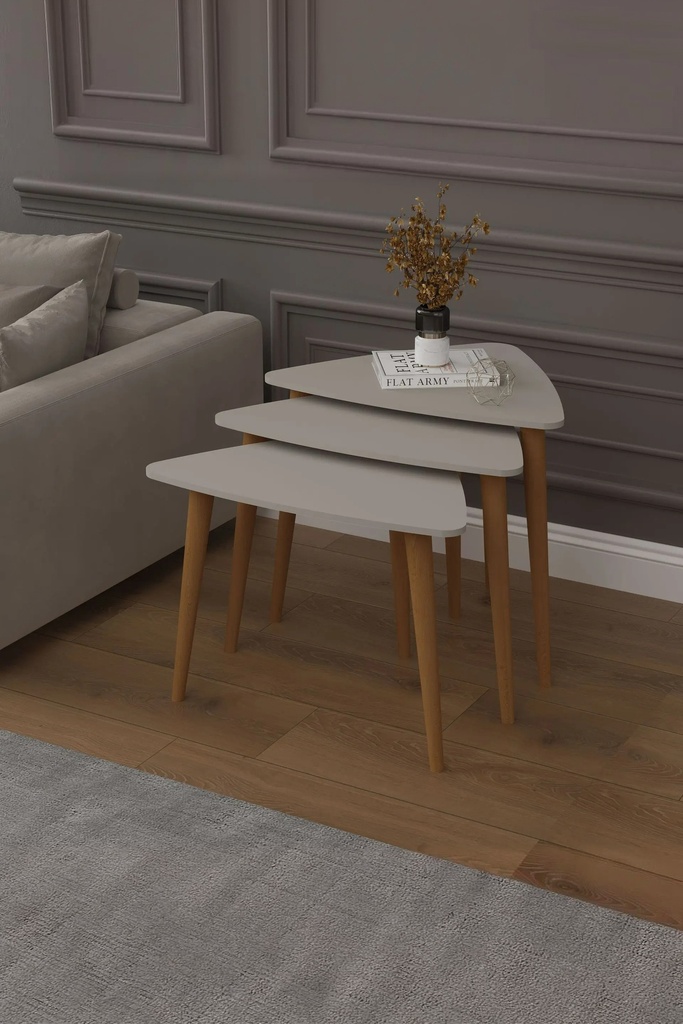 3’lü Ahşap Ayaklı Üçgen Zigon Sehpa Takımı %100 MDF SEHPA02
