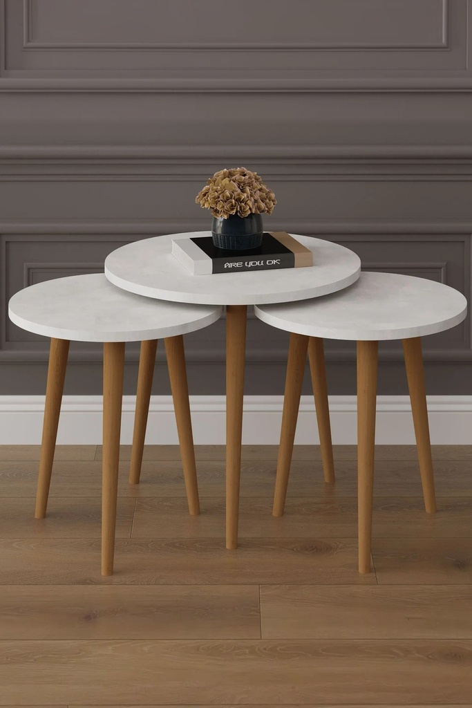 3’lü Ahşap Ayaklı Yuvarlak Zigon Sehpa Takımı %100 MDF SEHPA01