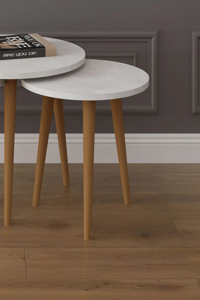 3’lü Ahşap Ayaklı Yuvarlak Zigon Sehpa Takımı %100 MDF SEHPA01