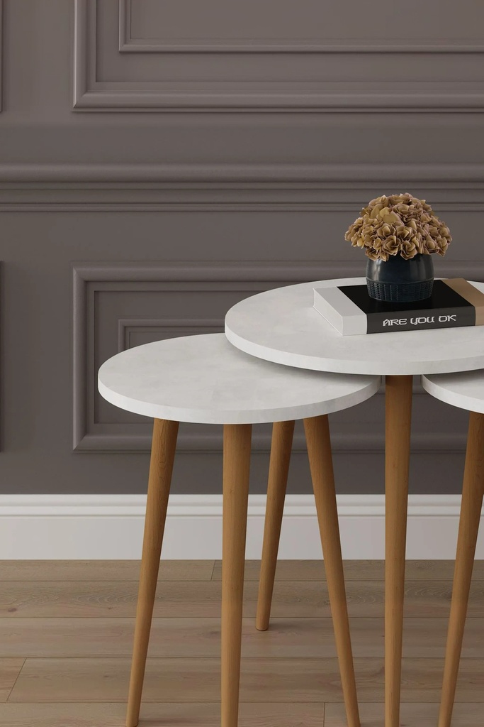 3’lü Ahşap Ayaklı Yuvarlak Zigon Sehpa Takımı %100 MDF SEHPA01