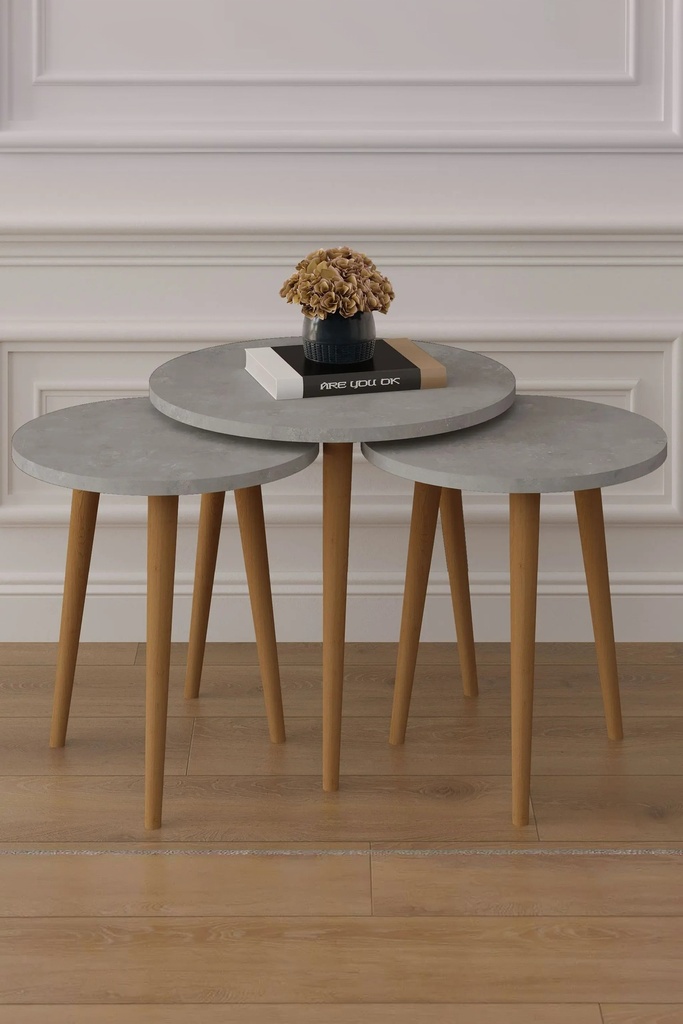 3’lü Ahşap Ayaklı Yuvarlak Zigon Sehpa Takımı %100 MDF SEHPA01