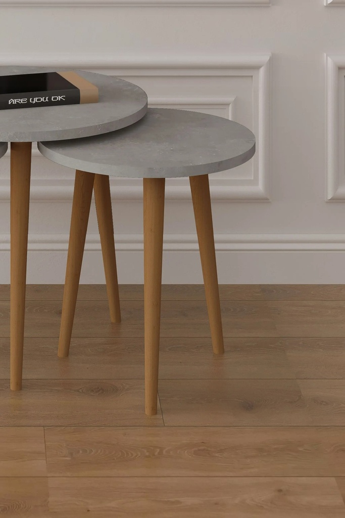 3’lü Ahşap Ayaklı Yuvarlak Zigon Sehpa Takımı %100 MDF SEHPA01