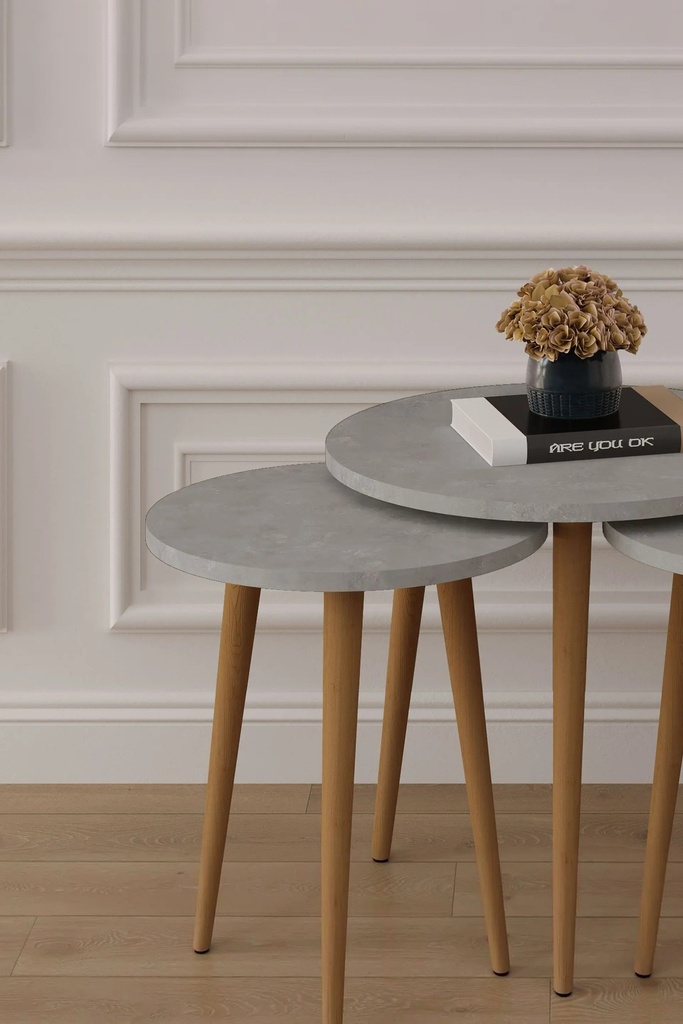 3’lü Ahşap Ayaklı Yuvarlak Zigon Sehpa Takımı %100 MDF SEHPA01