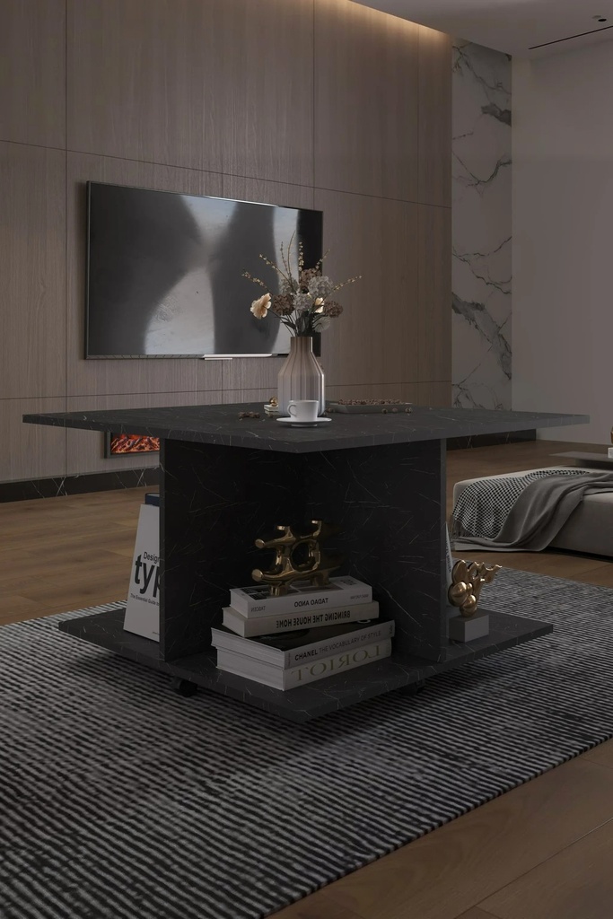 Dört Bölmeli Kare Orta Sehpa Tekerlekli %100 MDF 90x90 cm - OS02