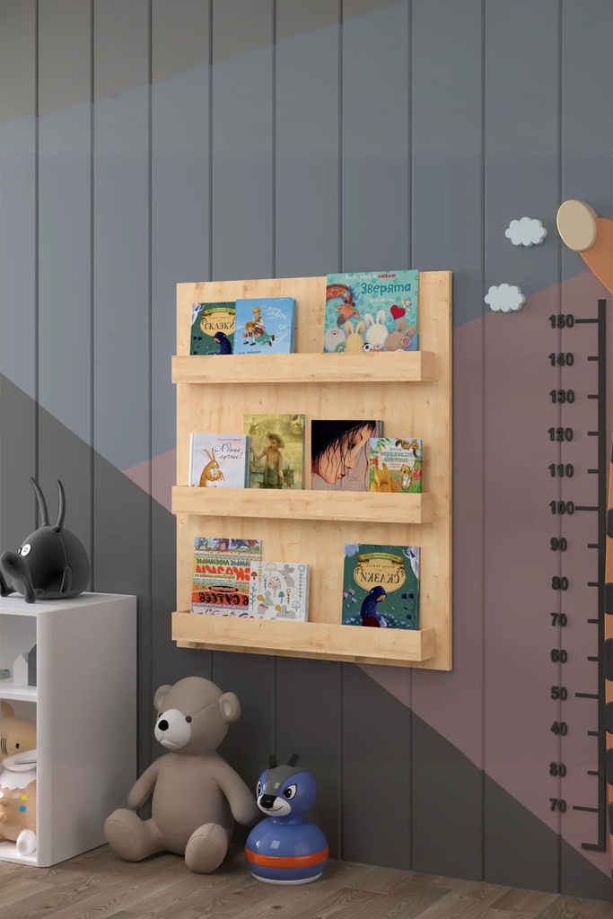 Çocuk Kitaplığı 75 cm Duvara Monte 3 Katlı Kitap Rafı - ÇR-02 