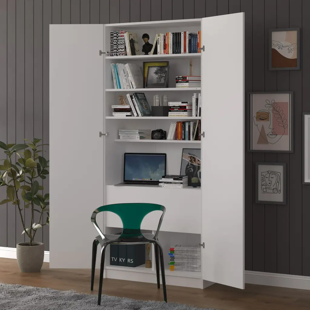 Raflı Kapaklı Çalışma Masalı Dolap 208 cm %100 MDFLAM MD-001