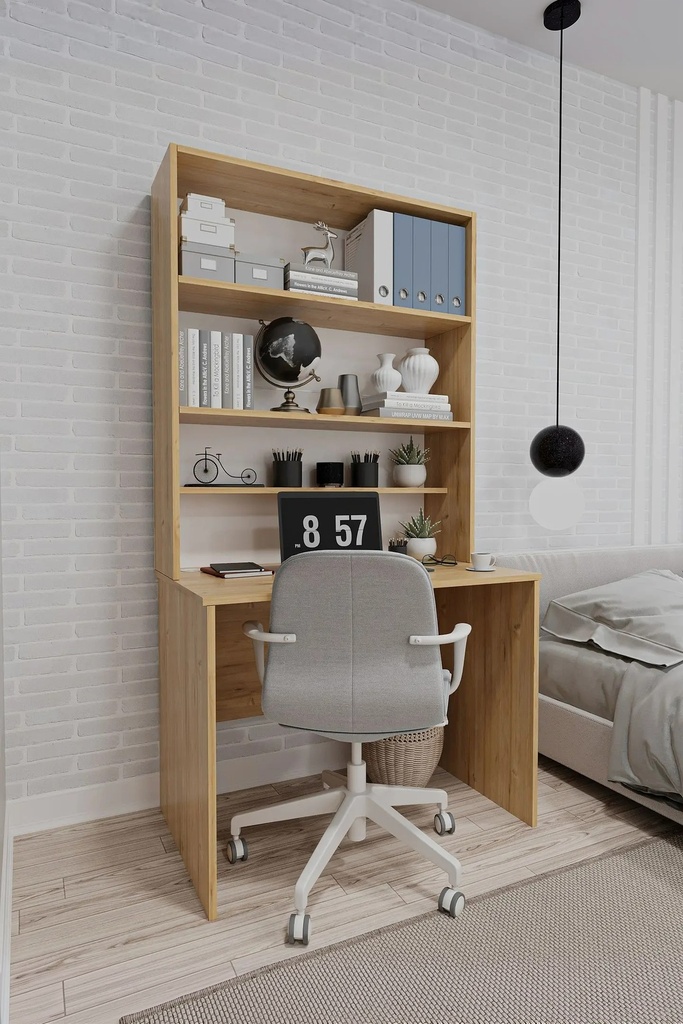 Kitaplıklı Çalışma Masası 100 cm, Raflı Ofis ve Ders Masası - ÇM-03 