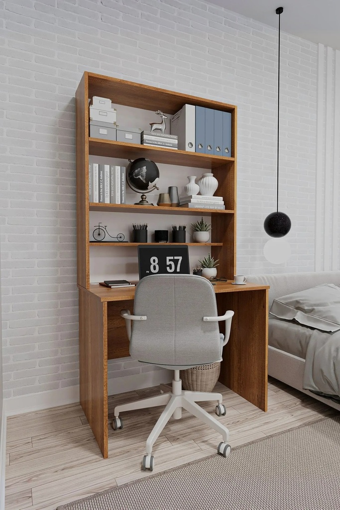 Kitaplıklı Çalışma Masası 100 cm, Raflı Ofis ve Ders Masası - ÇM-03 