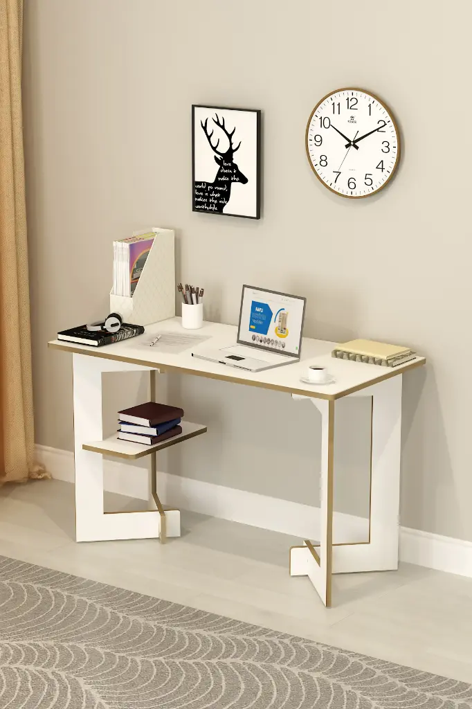 Raflı Çalışma Masası 120 cm, Yan Raflı MDFLAM Ofis Masası - ÇM-02 