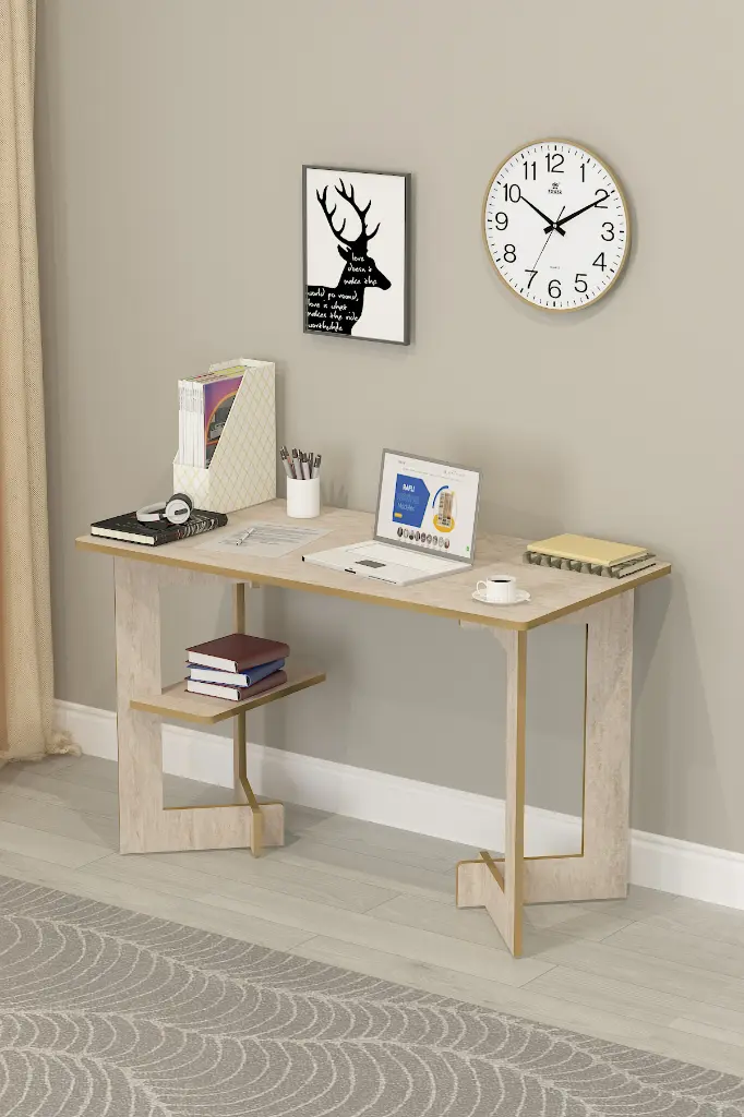 Raflı Çalışma Masası 120 cm, Yan Raflı MDF Ofis Masası - ÇM-02
