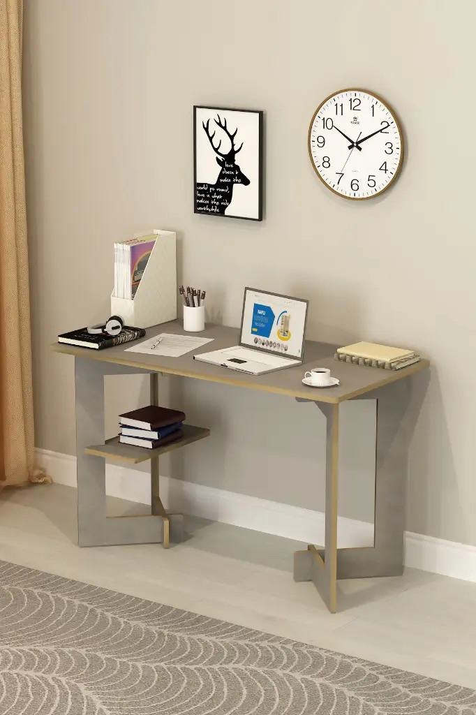 Raflı Çalışma Masası 120 cm, Yan Raflı MDF Ofis Masası - ÇM-02