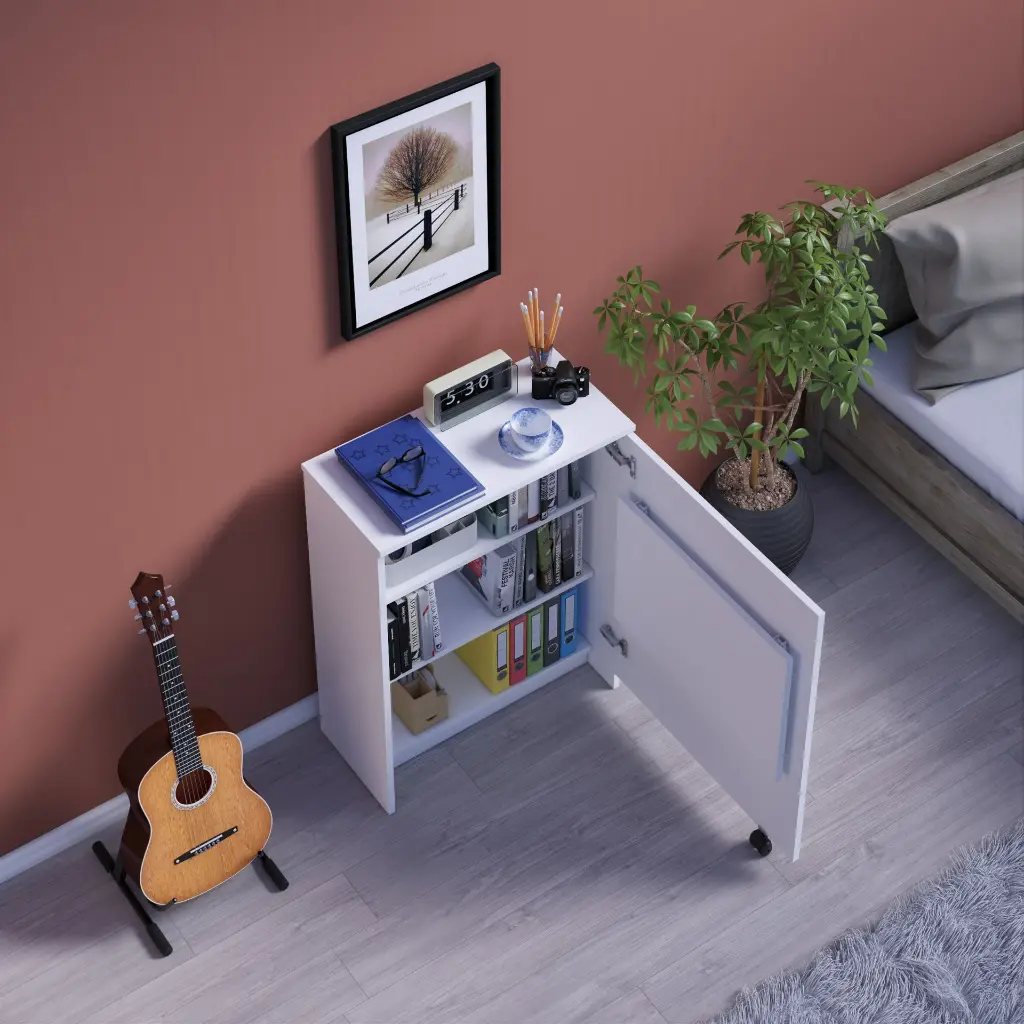 Kitaplıklı Çalışma Masası Tekerlekli 60x50 cm %100 MDFLAM MD-002