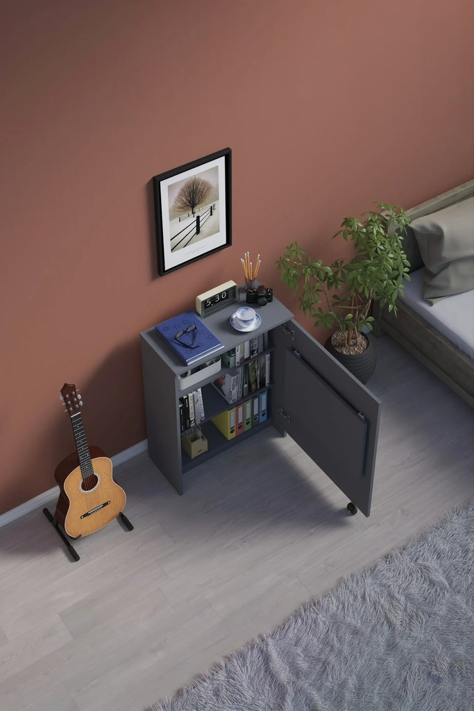 Kitaplıklı Çalışma Masası Tekerlekli 60x50 cm %100 MDF MD-02