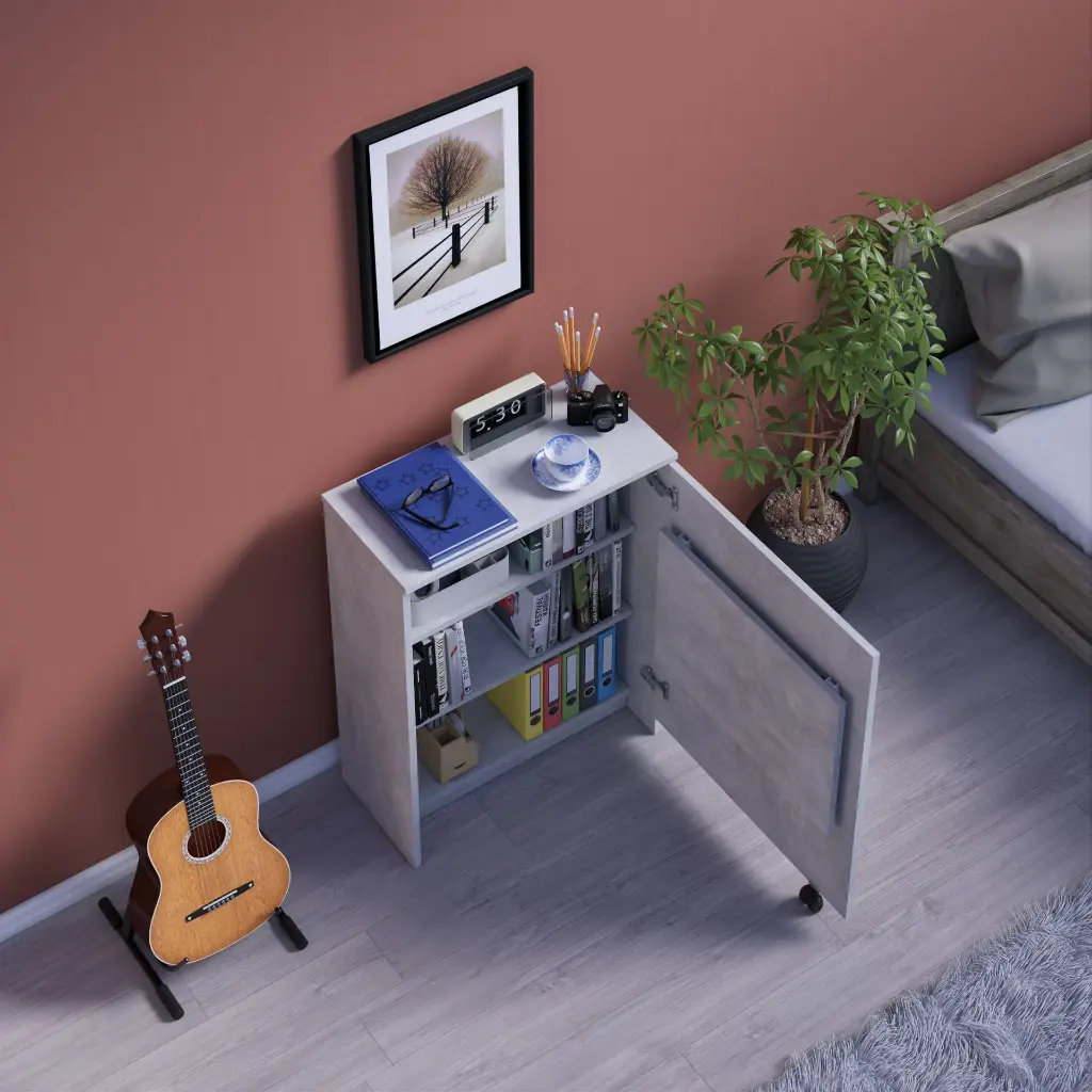 Kitaplıklı Çalışma Masası Tekerlekli 60x50 cm %100 MDF MD-02
