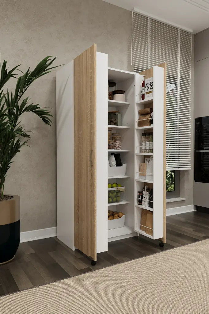 Sonoma Büyük Boy Kapaklı İçi Raflı Kiler Dolabı 80x180 cm - MK-17