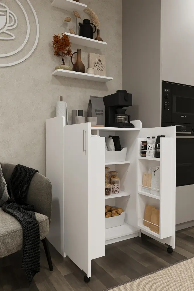 Beyaz Mutfak Dolabı Kapak İçi Raflı Üst Tablalı 102 cm MDFLAM - MK-08 
