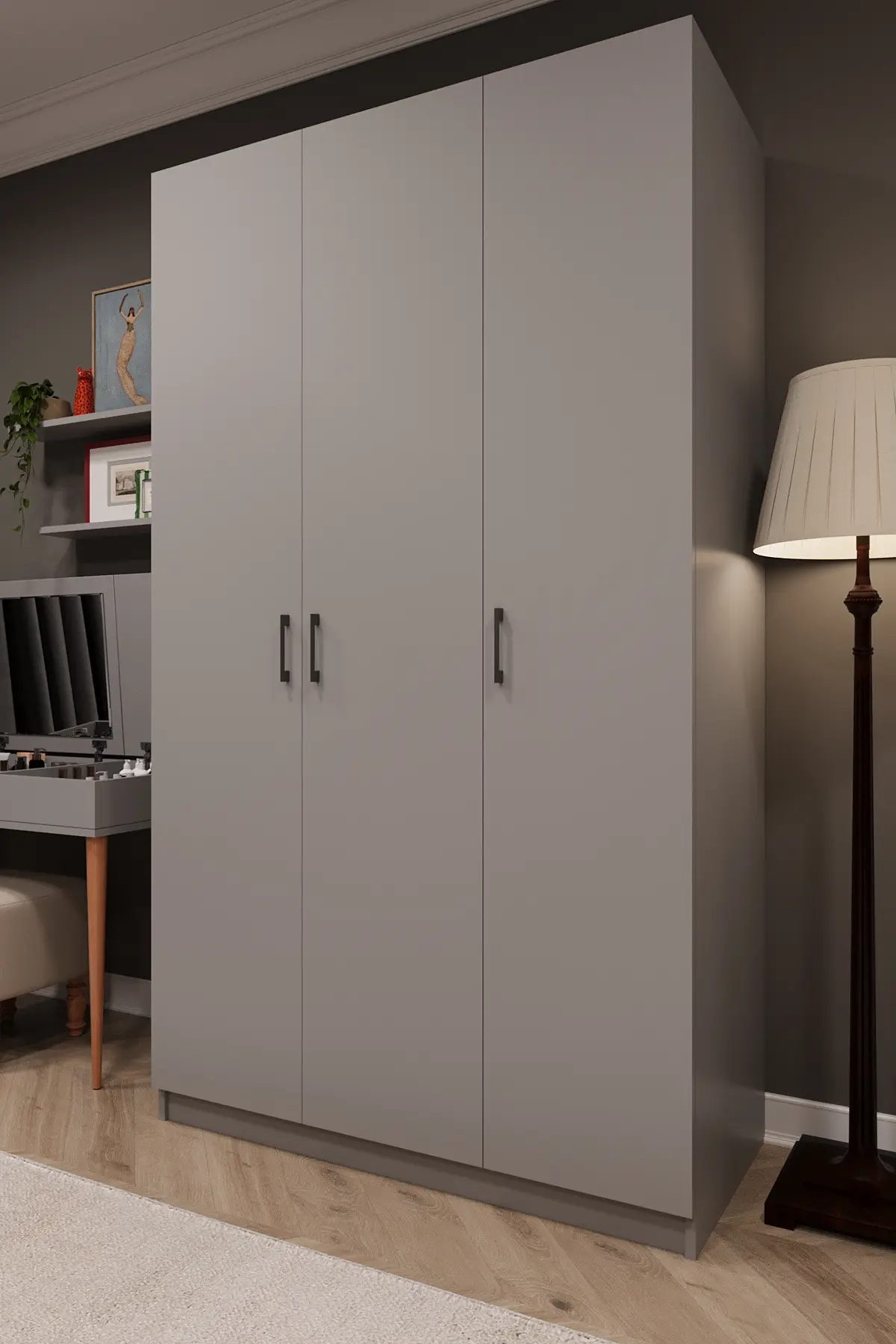 3 Kapaklı Gardırop 120x208 cm Çift Askılıklı MDF Yatak Odası Gardırobu G-01