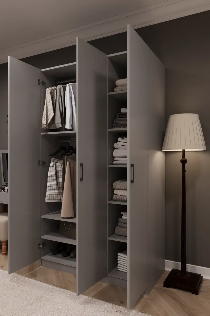3 Kapaklı Gardırop 120x208 cm Çift Askılıklı MDF Yatak Odası Gardırobu G-01