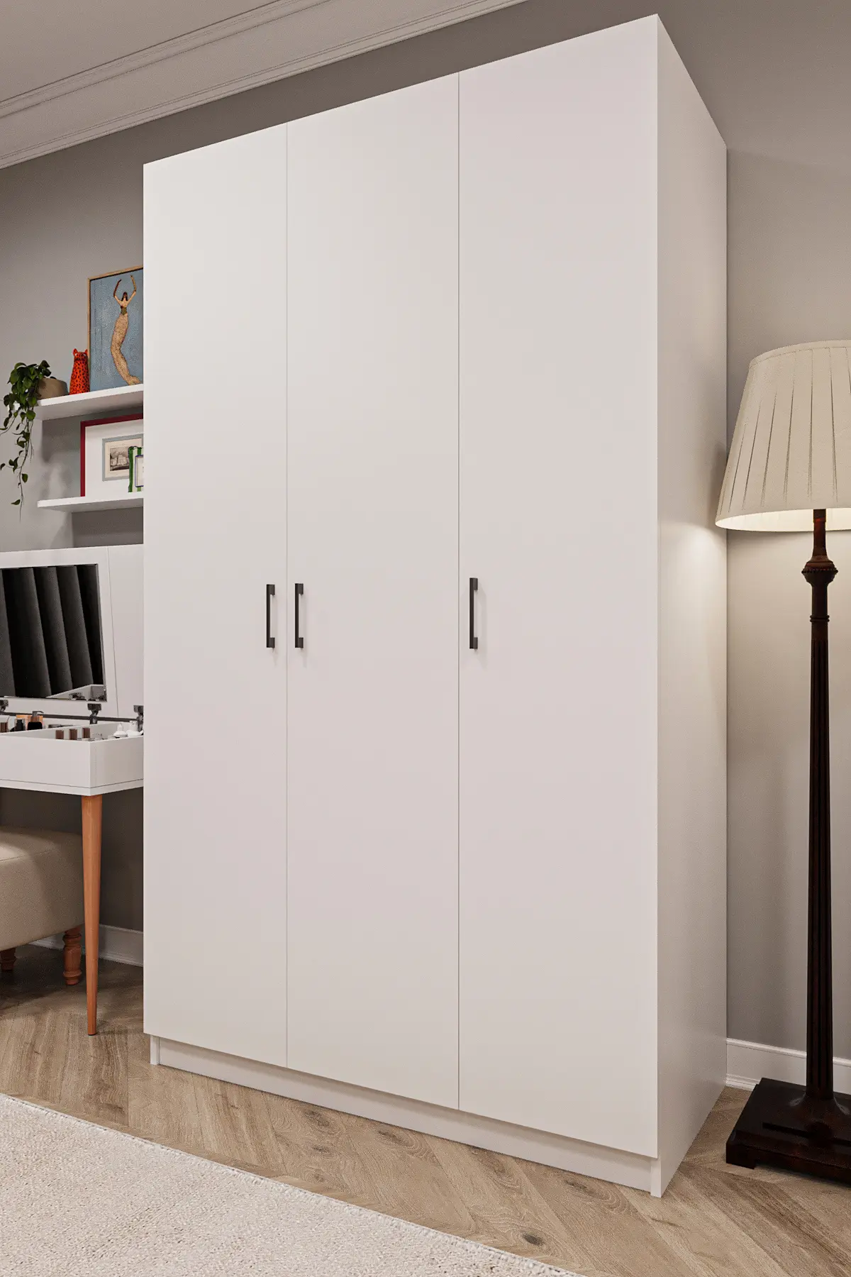 3 Kapaklı Gardırop 120x208 cm Çift Askılıklı MDFLAM Yatak Odası Gardırobu G-01