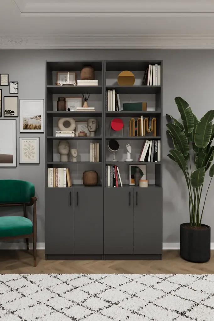 Koyu Gri Kapaklı İkili Kitaplık – 120x205 cm K-46