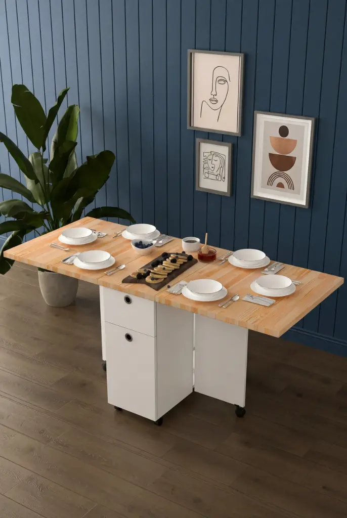 Çam Masif Ahşap Tablalı Katlanır Mutfak Masası KM-22