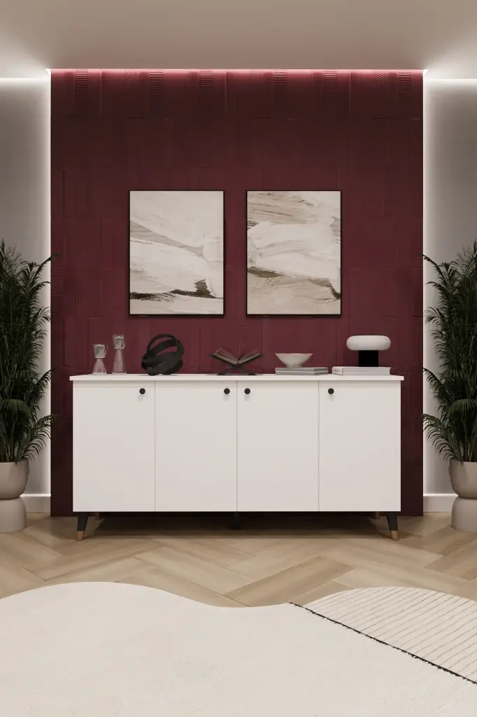 Konsol Dresuar 4 Kapaklı Raflı Salon Antre Konsolu 160 cm - KNSL-01